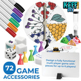 KEFF Make Your Own Board Game Set - DIY Blank Game Board Kit with Game Pieces, Blank Cards, Dice, Spinner, Pawns & More - Fun Family Board Games for Kids & Adults KEFF