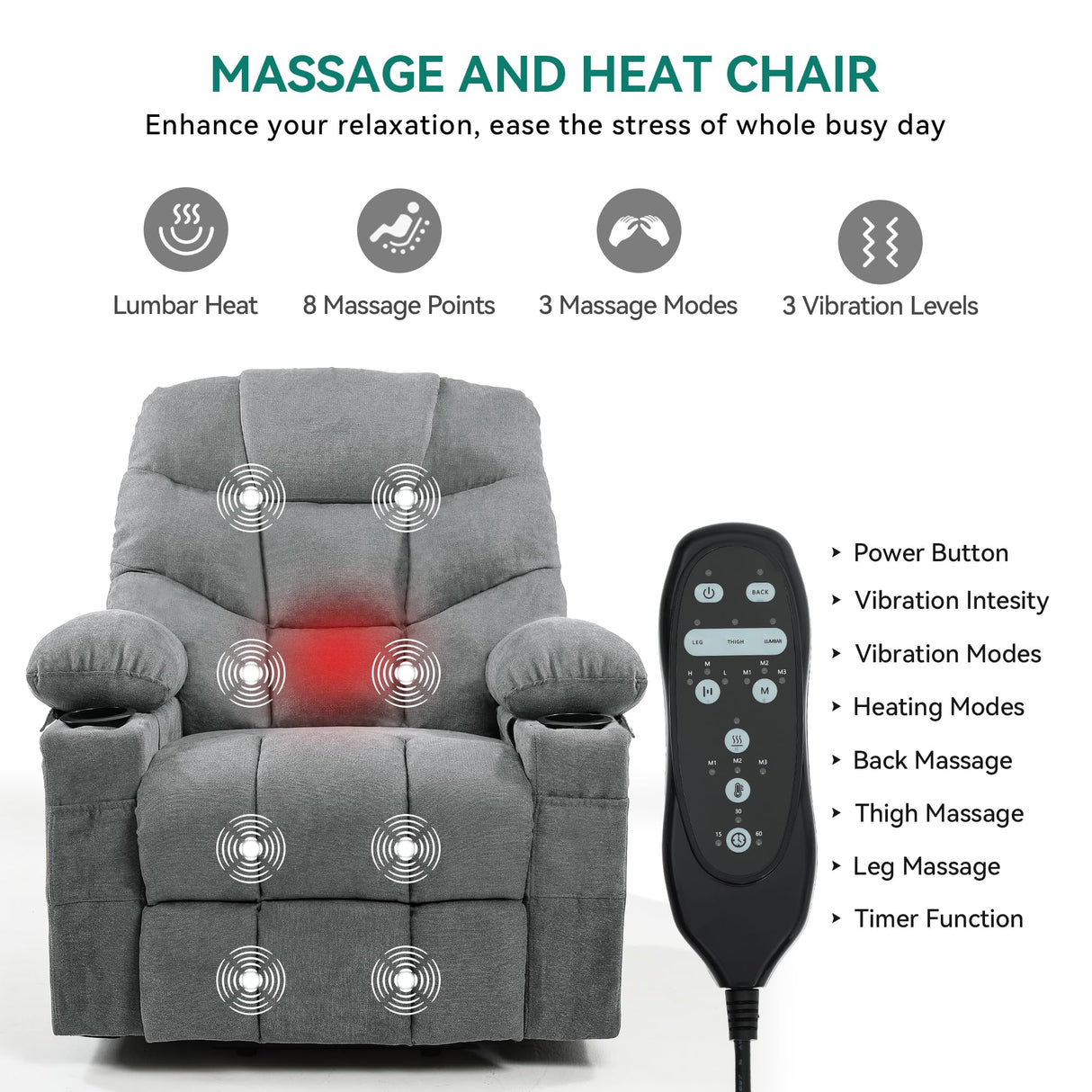 YITAHOME Power Lift Recliner Chair for Elderly with Vibration Massage and Lumbar Heating, Electric Lift Recliner Single Sofa with Side Pocket, Two Cup Holders and USB Charge Port for Living Room,Gray YITAHOME