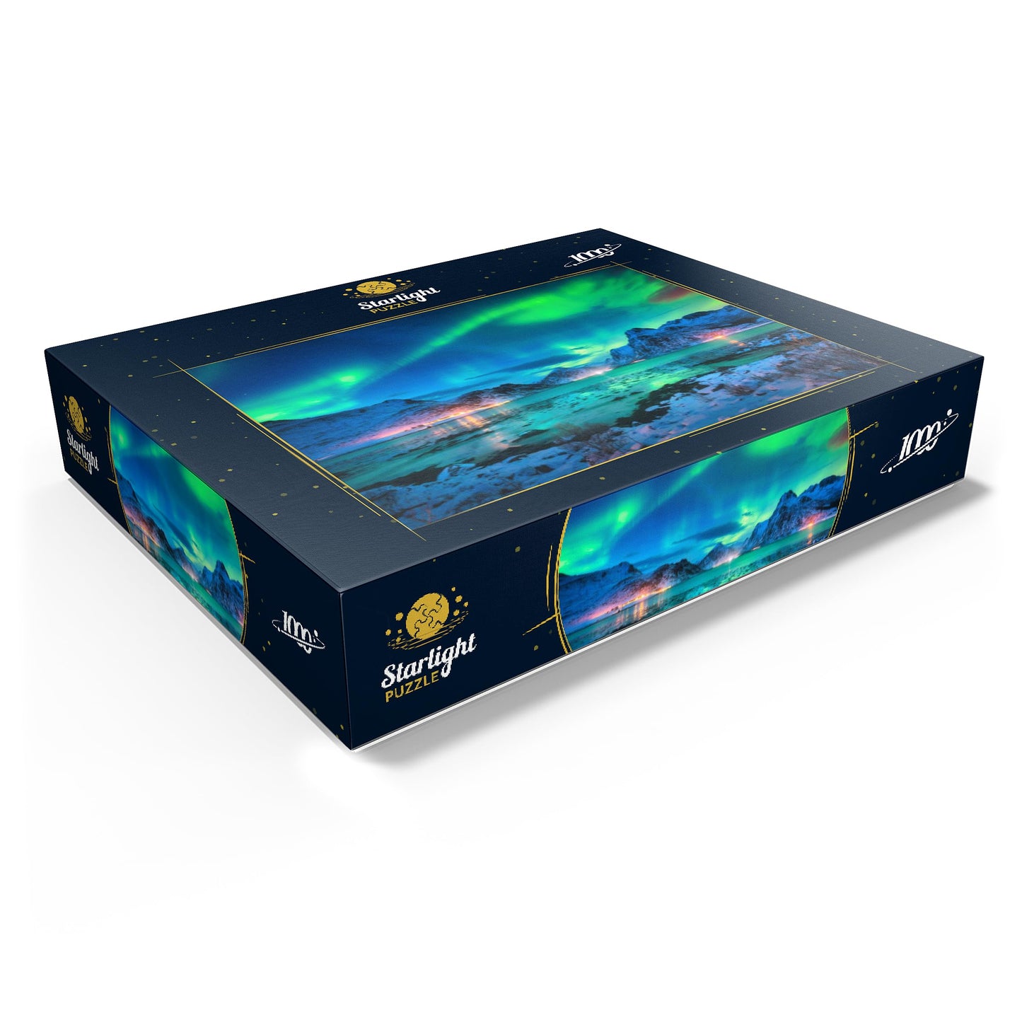 MyPuzzle Aurora Borealis Over Sea Coast, Lights at Night. Northern Lights On Lofoten Islands, Norway - Premium 1000 Piece Jigsaw Puzzle for Adults