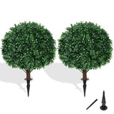 Grooy Artificial Boxwood Topiary Ball Tree with Ground Spike, Set of 2 Artificial Shrub Bushes, Fake Evergreen Tree for Porch, Artificial Plants for Outdoor Planters Indoor UV Resistant Grooy