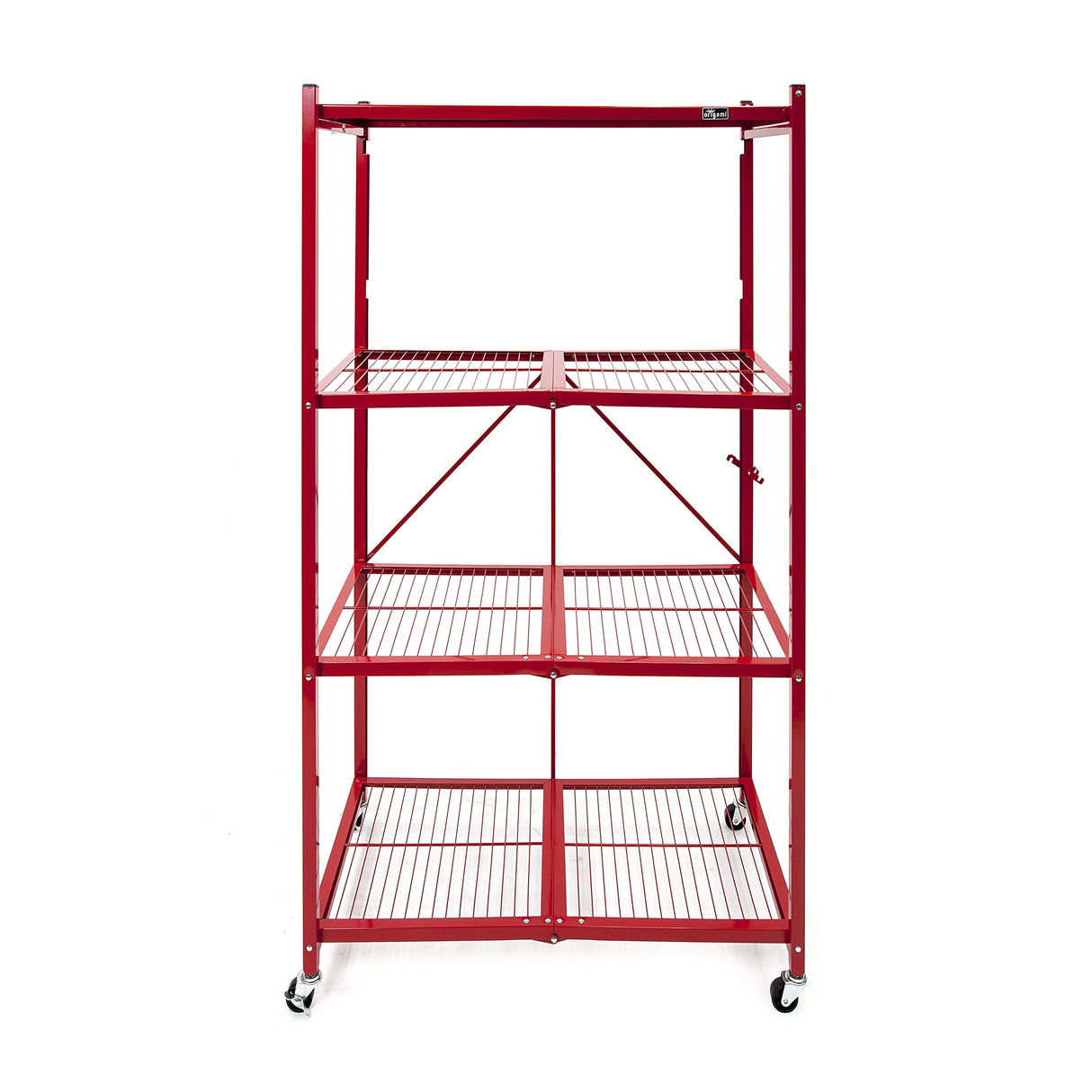 Origami R5 Foldable 4-Tier Garage Shelving Heavy Duty Shelving with Wheels, Metal Storage Rack Holds 1000 pounds, Garage Storage Rack & Organization, Storage Shelving (Red, R5) Origami