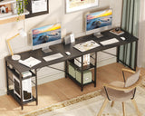 Bestier 95.2” L Shaped Desk, Reversible Corner Computer Desk or 2 Person Long Table with Adjustable Shelves, Large Writing Study Workstation with 3 Cable Holes - Black Bestier