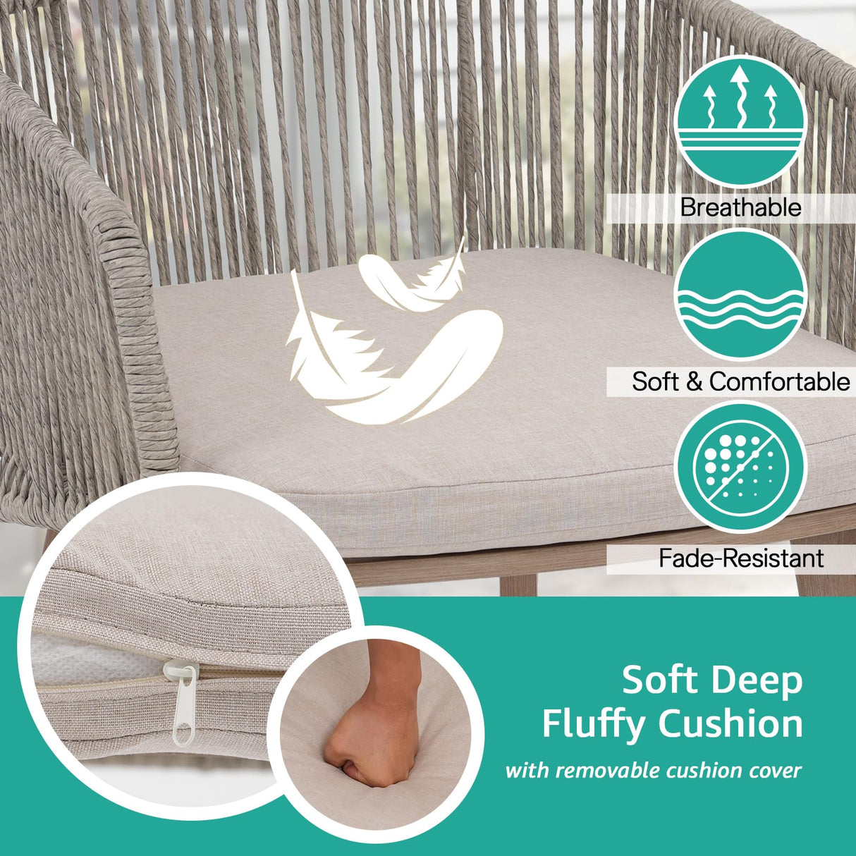 Patiorama Outdoor Bar Stools Set of 4, 46" Counter Height Bar Stools Chair w/Arm and Woven Rope Back, Rattan Bar Stool, Patio Metal Modern Wicker Bar Chairs for Kitchen Island,Pool, Wood Grain Finish Patiorama