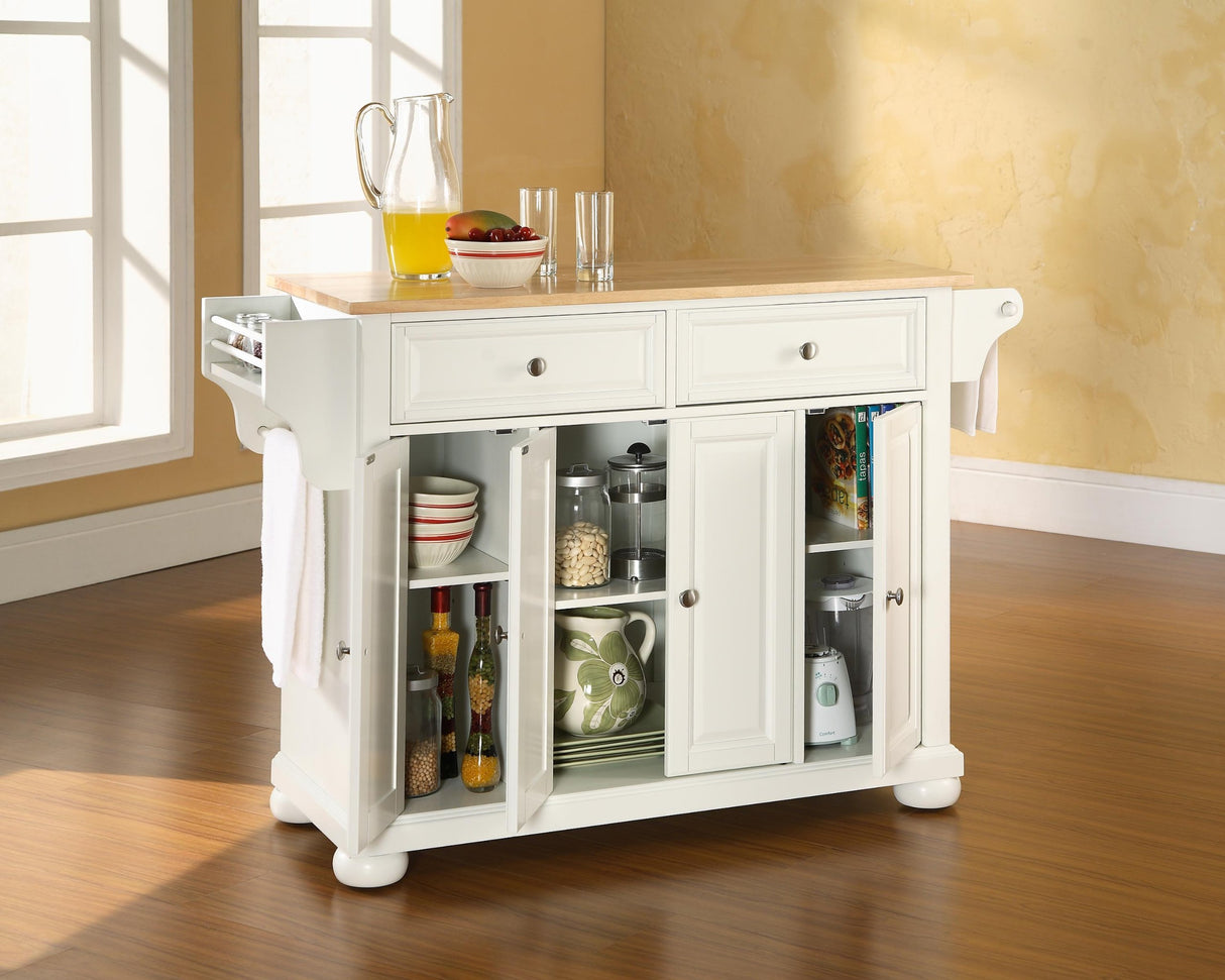 Crosley Furniture Alexandria Wood Top Rolling Kitchen Island Storage Cart, Microwave Stand, Spice Rack, White Crosley Furniture