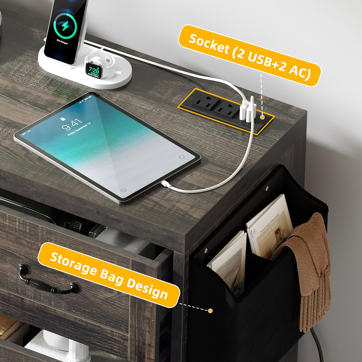 DWVO Farmhouse 6 Drawer Dresser for Bedroom, 60 Inch Large Modern Dresser TV Stand with Drawers & Bar Handles, Storage Dressers with Power Outlets, Rustic Wood Chest of Drawers, Rustic Oak DWVO