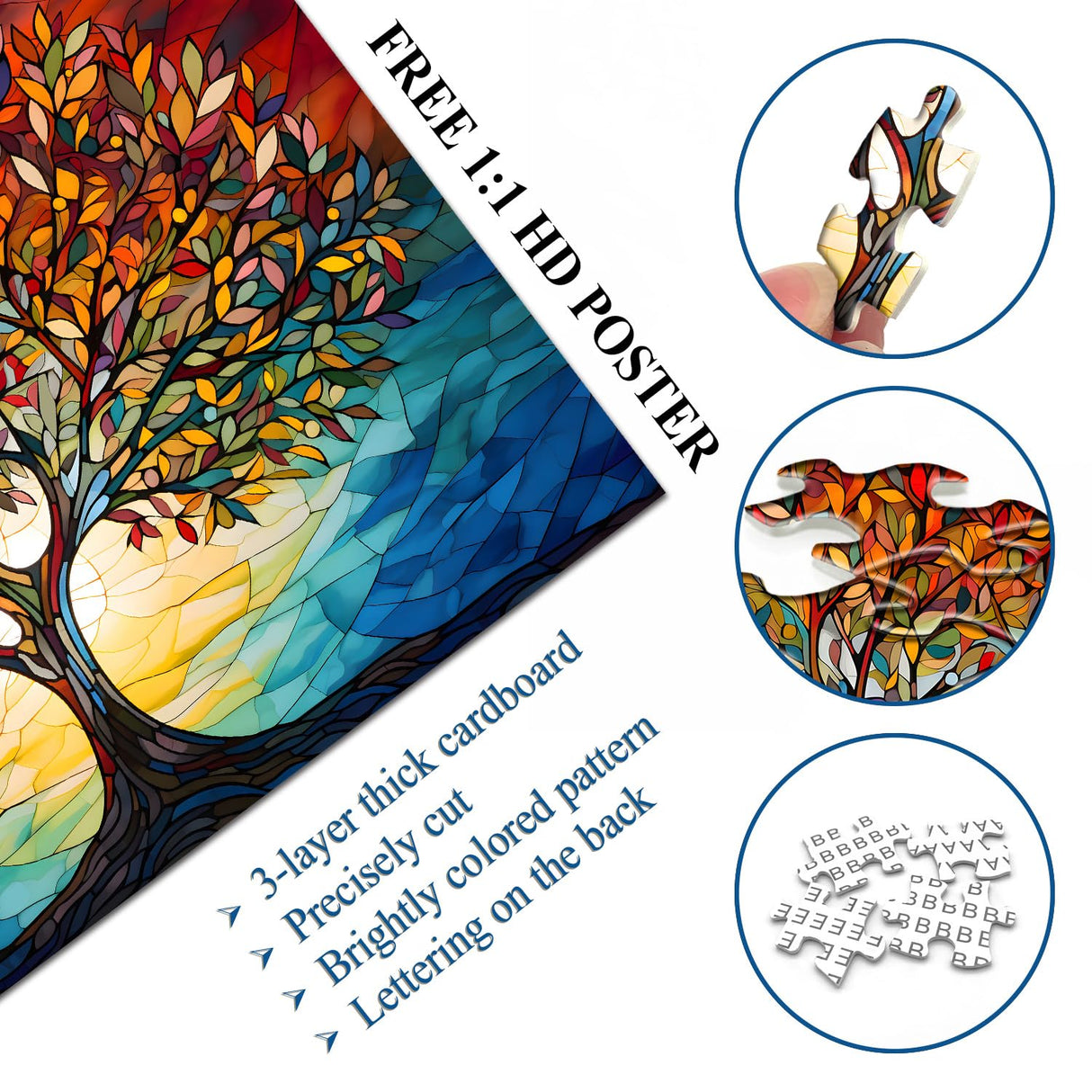 Stained Glass Puzzle for Adults 1000 Piece, Tree of Life Puzzles, Impossible Hard Difficult Challenging Puzzles for Adults, Colorful Mosaic Tree of Life Jigsaw Puzzle 1000 Pieces PICKFORU
