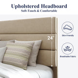 Allewie King Size Upholstered Bed Frame with Wooden Slats - No Box Spring Required, Easy Assembly in Beige Allewie