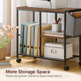 MAHANCRIS Printer Stand with Storage Bag, 3-Tier Mobile Under Desk Printer Cart with Wheels, Wood Rolling Printer Table, Organizer Shelf for Study, Office, Living Room, Rustic Brown PTHR2201 MAHANCRIS