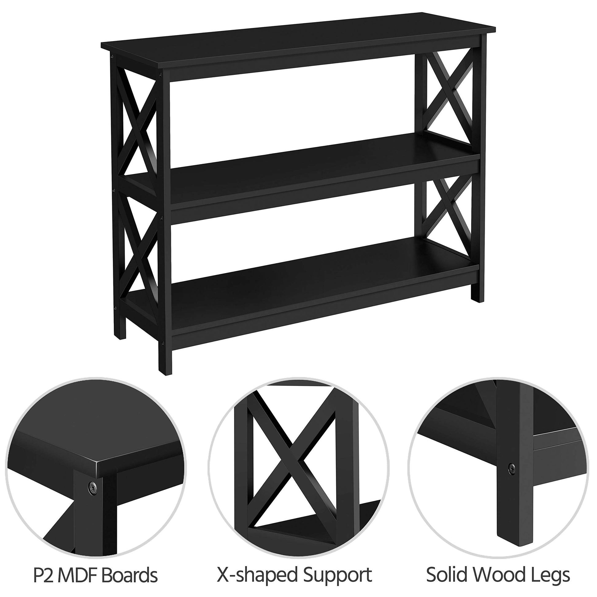 Yaheetech Modern 3-Tier Black Console Table with Storage Shelves - WoodArtSupply