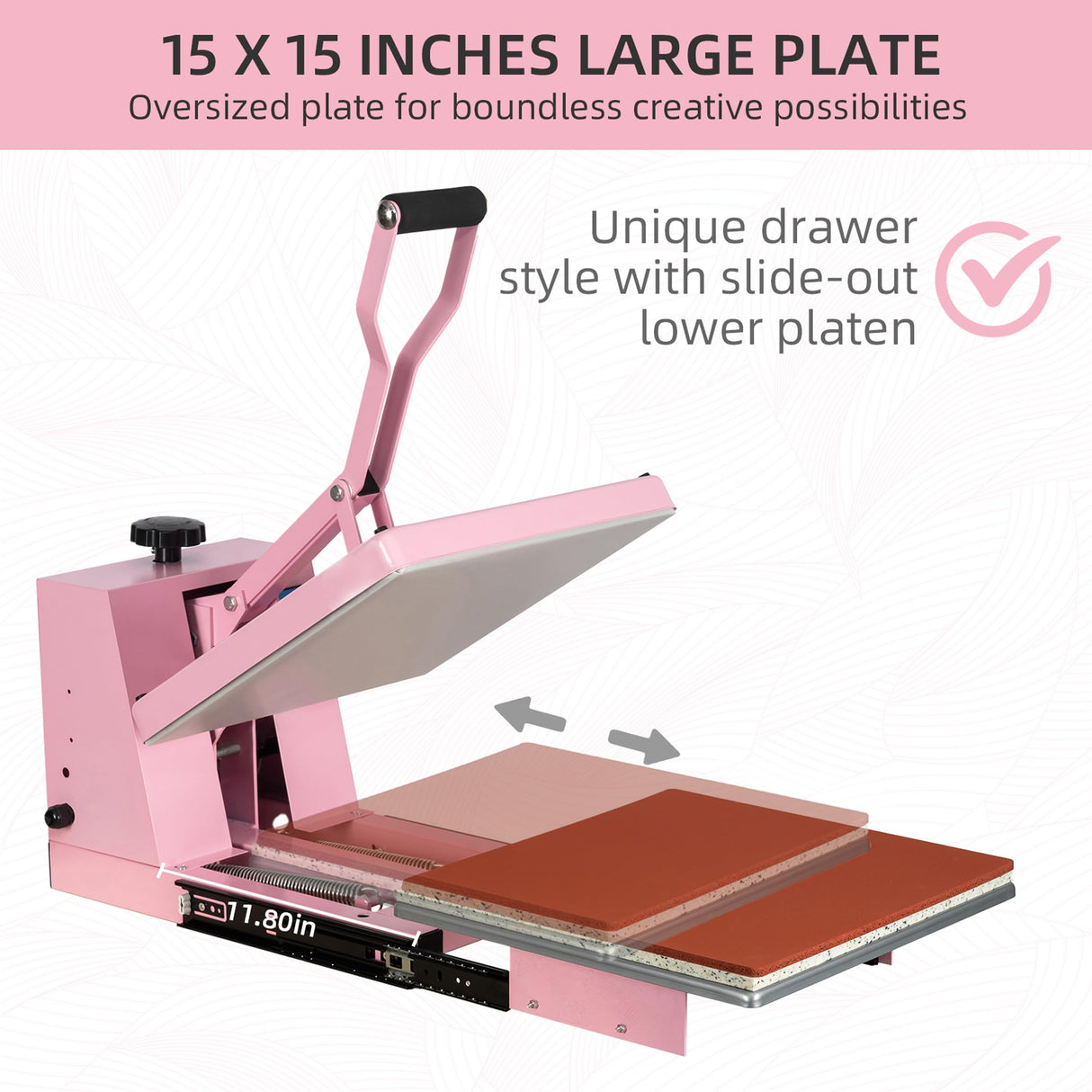 15x15 Inch Heat Press Machine with Slide-Out Drawer, Manual Clamshell Design, Digital Temp & Timer Control, Pink 1400W Heat Transfer Machine for T-Shirts, Vinyl, Fabric, DIY Projects & More Sanch Ancha