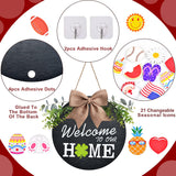 Interchangeable Welcome Home Sign, Seasonal Front Porch Door Decor With 21 Changeable Seasonal Icons for Halloween/Christmas/Independence Day, Rustic Wood Wreaths for Housewarming Gift (12") (Black) KIDNEAR
