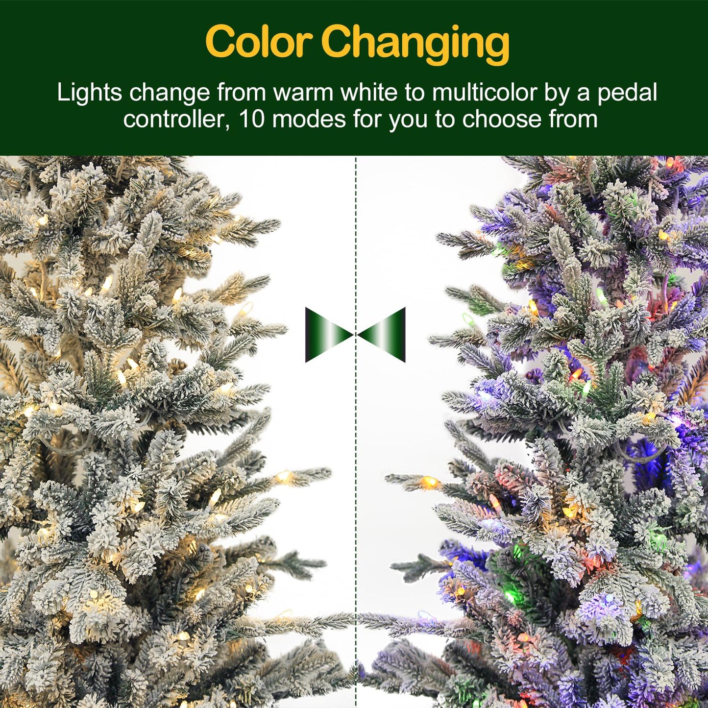 Hykolity 4.5 ft Prelit Snow Flocked Potted Christmas Tree, 621 PE & PVC Realistic Branch Tips, Artificial Arctic Fir with 150 Multicolor LED Lights, Sturdy Potted Stand, 10 Color Modes