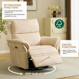 Rhevoy Oversized Power Recliner Chair Swivel Glider with Massage and Heat, Rocker Nursery Recliner for Adults with Adjustable Headrest, 26" Extra Wide Nursery Chair with Overstuffed Armrest,Beige Rhevoy