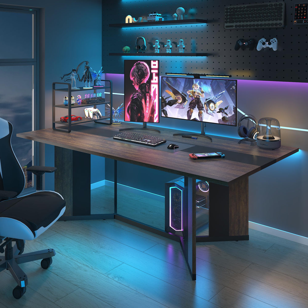 Hlivelood 71In Large Rectangular Dining Table for 4 5 6 7 8 People w/35 Marble-Color Wood Watrproof Brown Tabletop,Adjustable Leg.6ft Luxurious Family Dinner Table for Office Kitchen Living Room Hlivelood