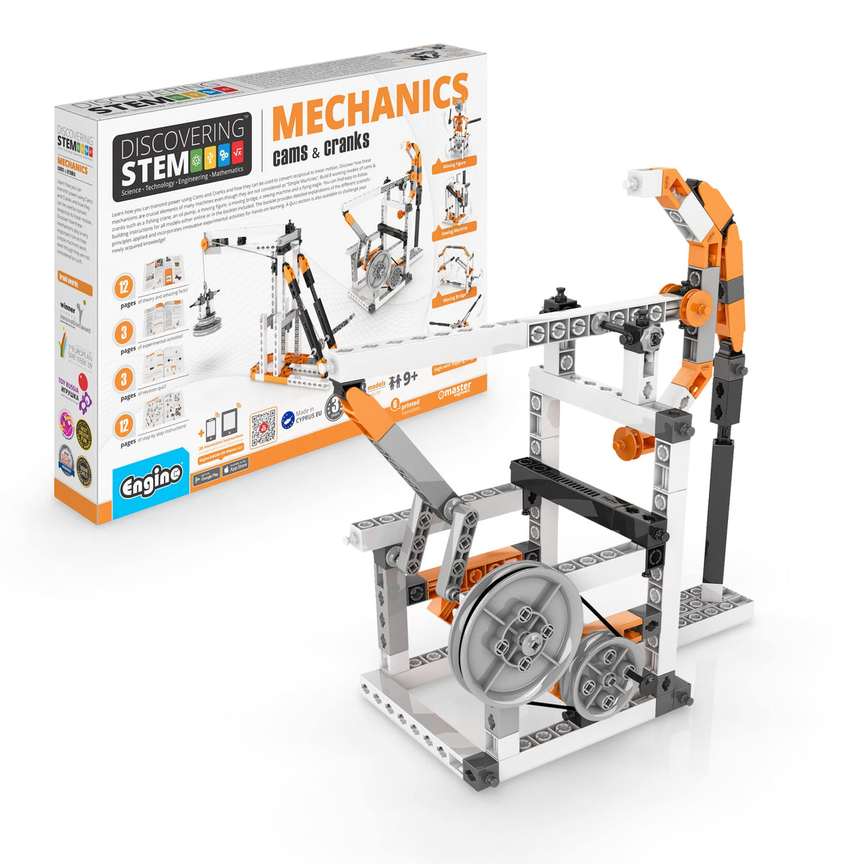 Engino- STEM Toys, Mechanics Cams & Cranks, Engineering Kit for Kids 9+, Learning & Education Set, Gifts for Boys & Girls, STEM Building Toys (8 Model Options) Engino