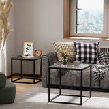 VILAWLENCE Coffee Table Set of 2, Modern Black Glass Side Table, Metal Frame Square End Table, Center Tables,Nesting Coffee Table for Living Room,Bedroom and Small Spaces VILAWLENCE