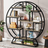 Tribesigns Bookshelf, Round Bookshelves Etagere Bookcase, 63 Inch Industrial Wood Book Shelf with Staggered Shelves, Open Shelving Organizer Rack Display Shelf for Home Office, Living Room, Grey Tribesigns