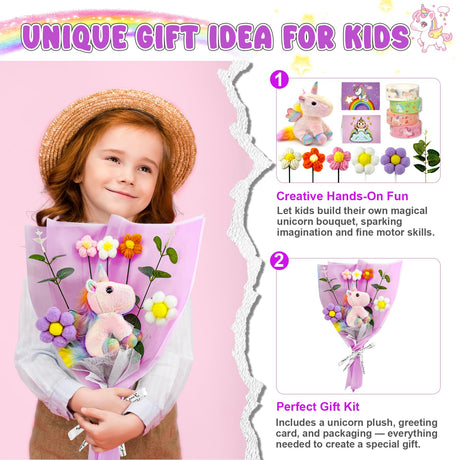 YOFUN Unicorns Gifts for Girls - Create Your Own Unicorn Flower Bouquet Craft Kit, DIY Toys for Girls Ages 6-12, Graduation & Birthday Gift Ideas for Daughter, Niece, Granddaughter (Unicorn) Y YOFUN