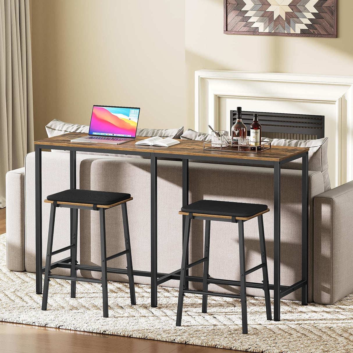 YATINEY 55" Long Bar Table, Counter Bar Height Table, High Top Table, Rectangular Hightop Table, Bar Pub Table, for Kitchen, Living Room, Dining Table, Entryway, Rustic Brown and Black BT04BR YATINEY