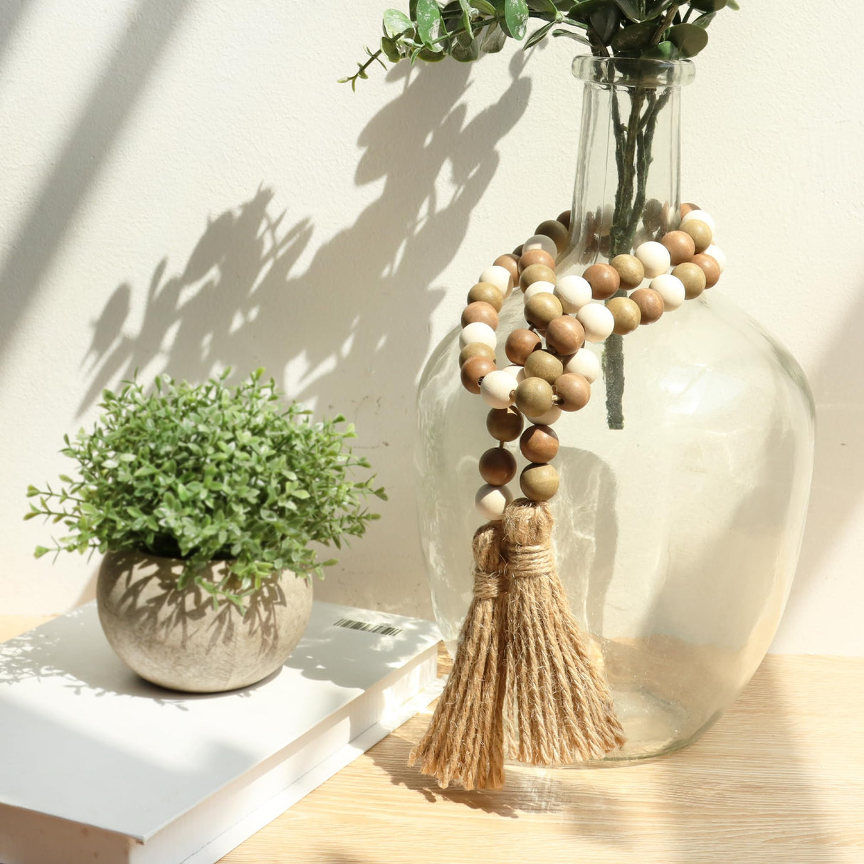 Meplait Wood Bead Garland,39in Farmhouse Beads with Tassels Boho Beads for Tiered Tray Decorative Beads Home Decor Meplait