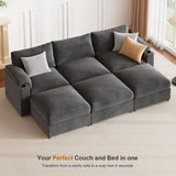 Sectional Couches for Living Room 116 Inch U Shaped Cloud Couch Modular Sofa Deep Seat 6-Seat Velvet Convertible Sleeper Sofa Chaise Padded Armrests Cup Holder (Grey, 110Inch-1) HOMYHOMEY