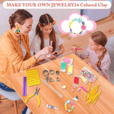 EggSun Polymer Clay Earring Kit & Clay Jewelry Making Kit with Cutters, 500+Pcs Jewelry Craft Supplies with 24 Oven-Bake Colors Cutters Ear Hooks Charms Beads Tools Instructions for Beginners & Adults EggSun