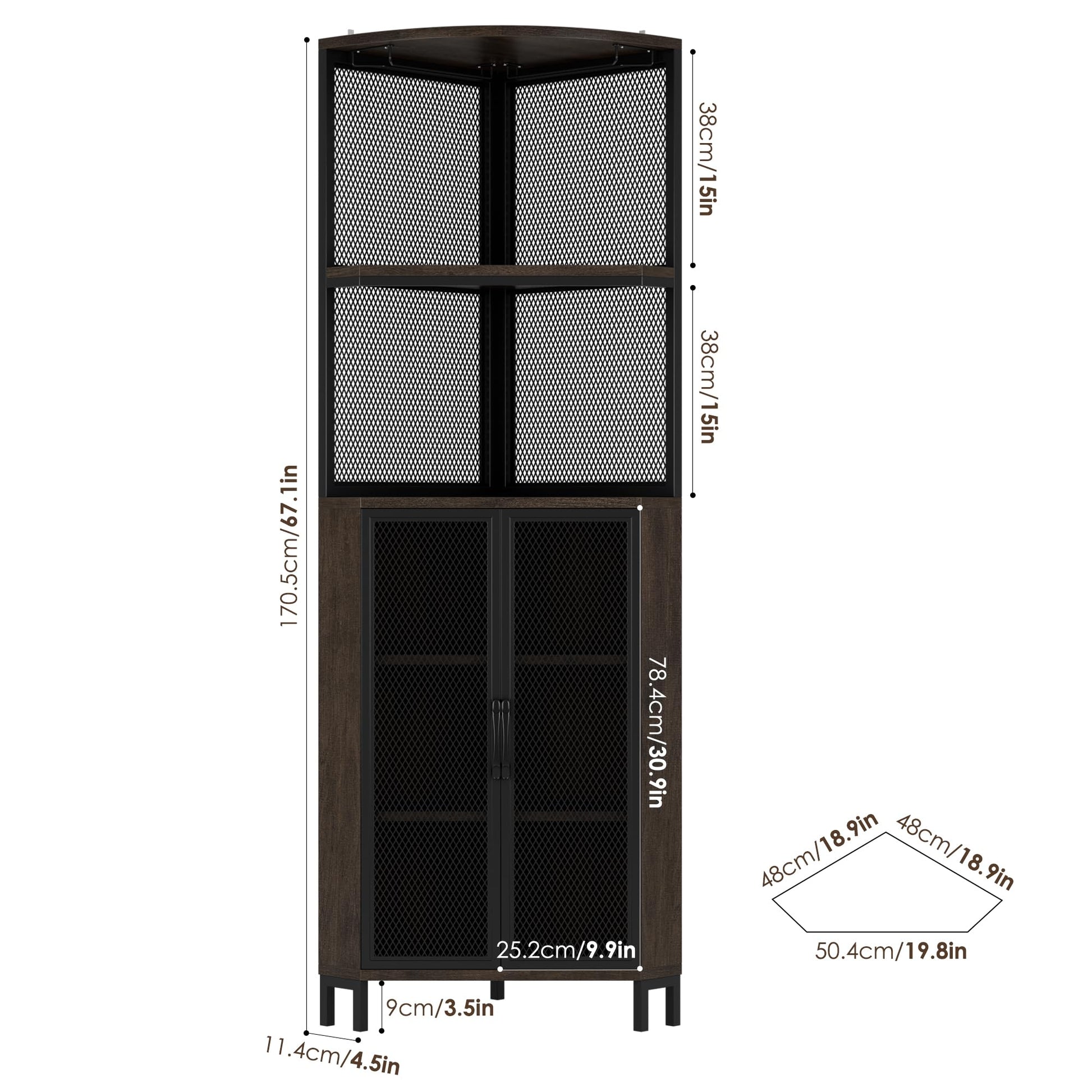 HITHOS 67" Tall Corner Bar Cabinet, Industrial Wine Bar Cabinet with Glass Holder, 6-Tier Liquor Cabinet with Adjustable Shelves, Corner Display Cabinet for Kitchen, Dining Room, Dark Brown - WoodArtSupply