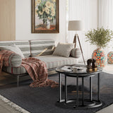 aboxoo Black Nesting Coffee Glass Table Set of 2, Metal Freme Side End Tables for Living Room Bedroom for Apartment Small Place Modern Industrial Simple, 23.6D x 23.6W x 17.7H in aboxoo