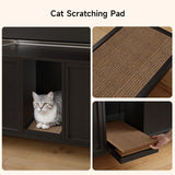 ONBRILL 59 Inches Cat Litter Box Enclosure for 2 Cats, Hidden Litter Boxes Furniture with Cat Scratch Pad, Large Indoor Pet House with Double Room, Wooden TV Stand Side Table, Black ONBRILL