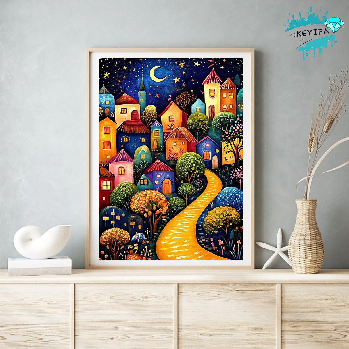 KEYIFA Diamond Art Kits Abstract Landscape Diamond Painting for Adults, 5D Round Full Drill, Houses Diamond Dots Mosaic Painting for Beginner, DIY Gems Art Craft for Home Wall Decor 30x40cm KEYIFA