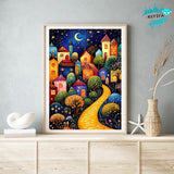 KEYIFA Diamond Art Kits Abstract Landscape Diamond Painting for Adults, 5D Round Full Drill, Houses Diamond Dots Mosaic Painting for Beginner, DIY Gems Art Craft for Home Wall Decor 30x40cm KEYIFA