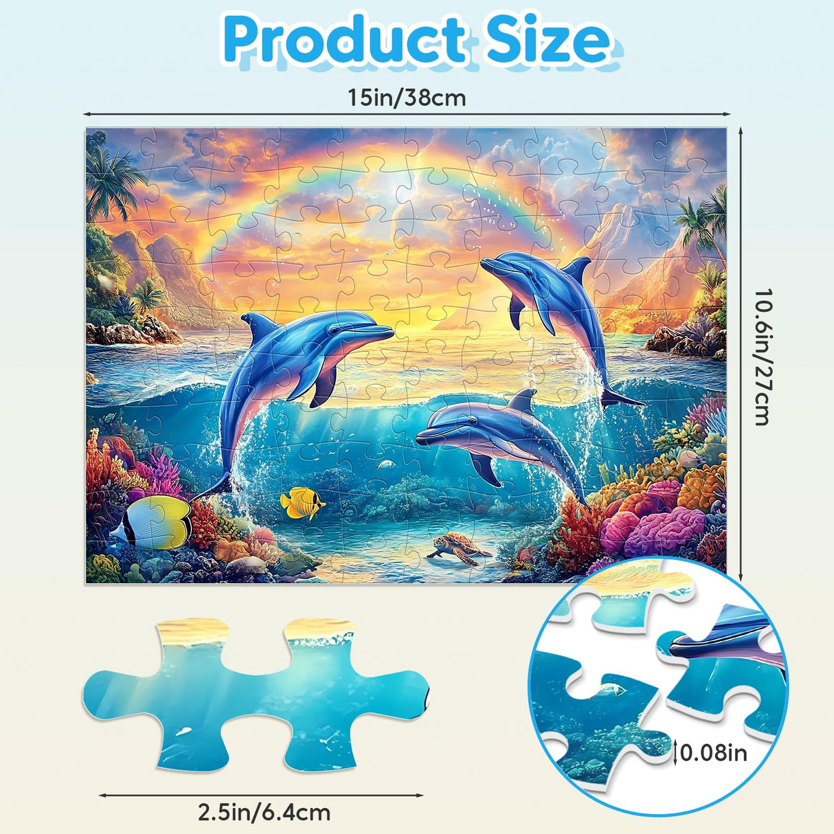 4-Pack Puzzles for Kids Ages 6-8 8-10 Year Old - Lions Horses Owls Dolphins, Large Piece Puzzles for Seniors, 100 Pieces Jigsaw Puzzles for Kids Ages 4-6, Learning Educational Toys for Boys and Girls Jeacirio