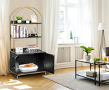 Homhedy Cat Litter Box Enclosure, Litter Box Furniture Hidden with 2-Tier Storage Shelves, Wooden Cat Washroom Furniture with Metal Frame, Cat House, Modern Style, Black and Gold Homhedy