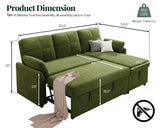 Jocisland Sofa Bed, Sleeper Sofa with Storage Chaise, Convertible Sofa Bed with Pull Out Couch, l Shaped Couch for Living Room, Linen Green Jocisland
