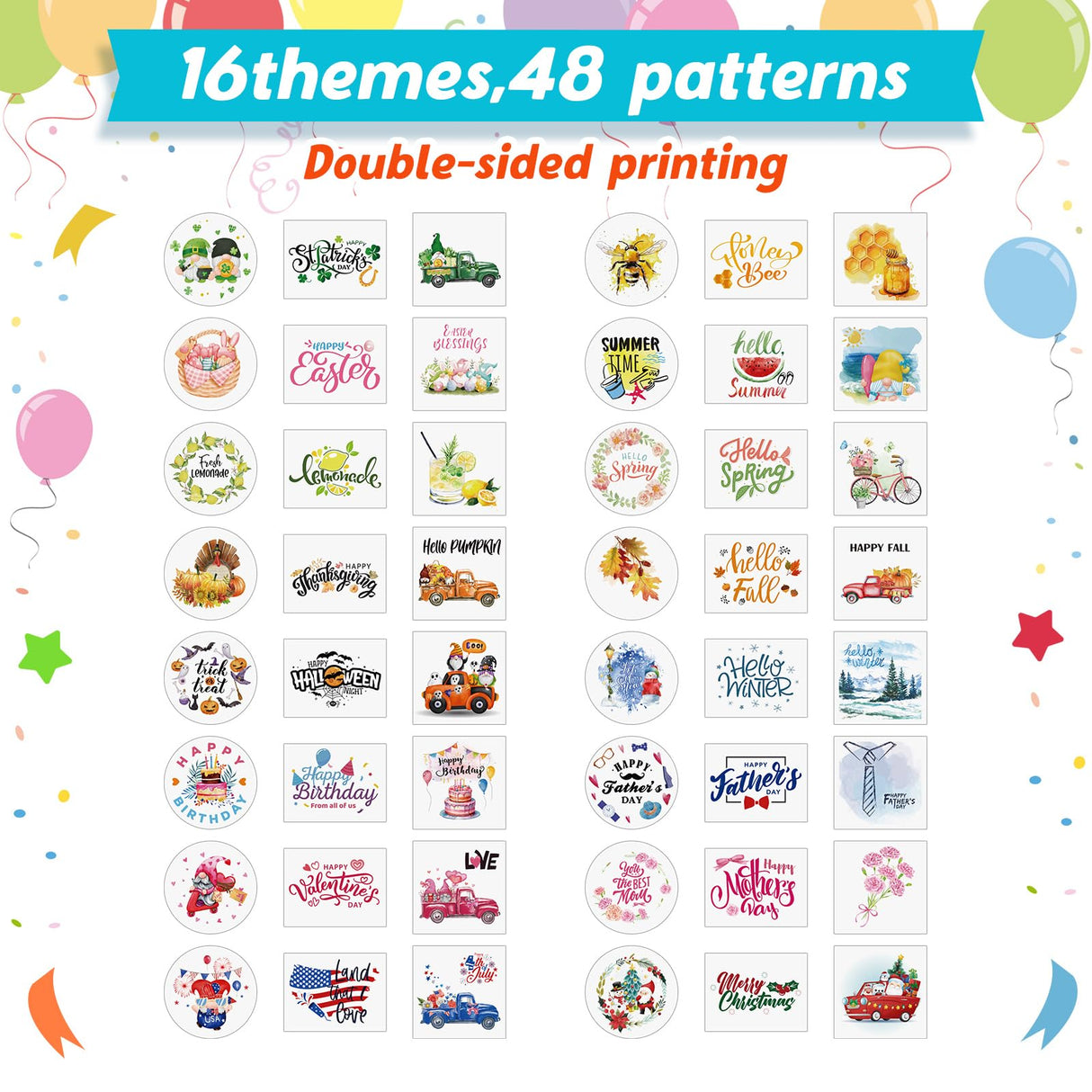 Bencailor 48 Pcs Interchangeable Seasonal Farmhouse Tiered Tray Decor Set Include Wood Frames with Ladders Cards Bow Knot,Tray Not Included(Year Round Seasonal) Bencailor