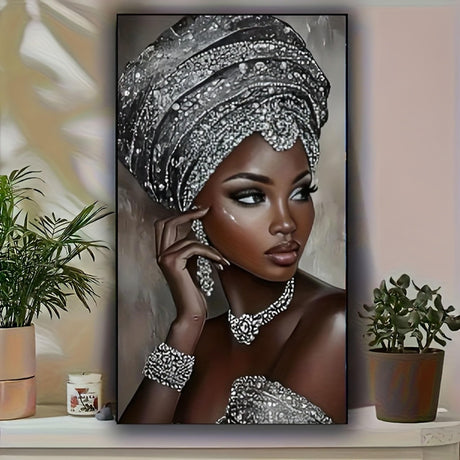 Elegant African Woman 5d DIY Diamond Painting Kits for Adults,Full Round Diamond Mosaic Art, DIY Handmade Gifts,Diamond Art Kits for Home Decor 15.7x27.5inch KUFWKEY