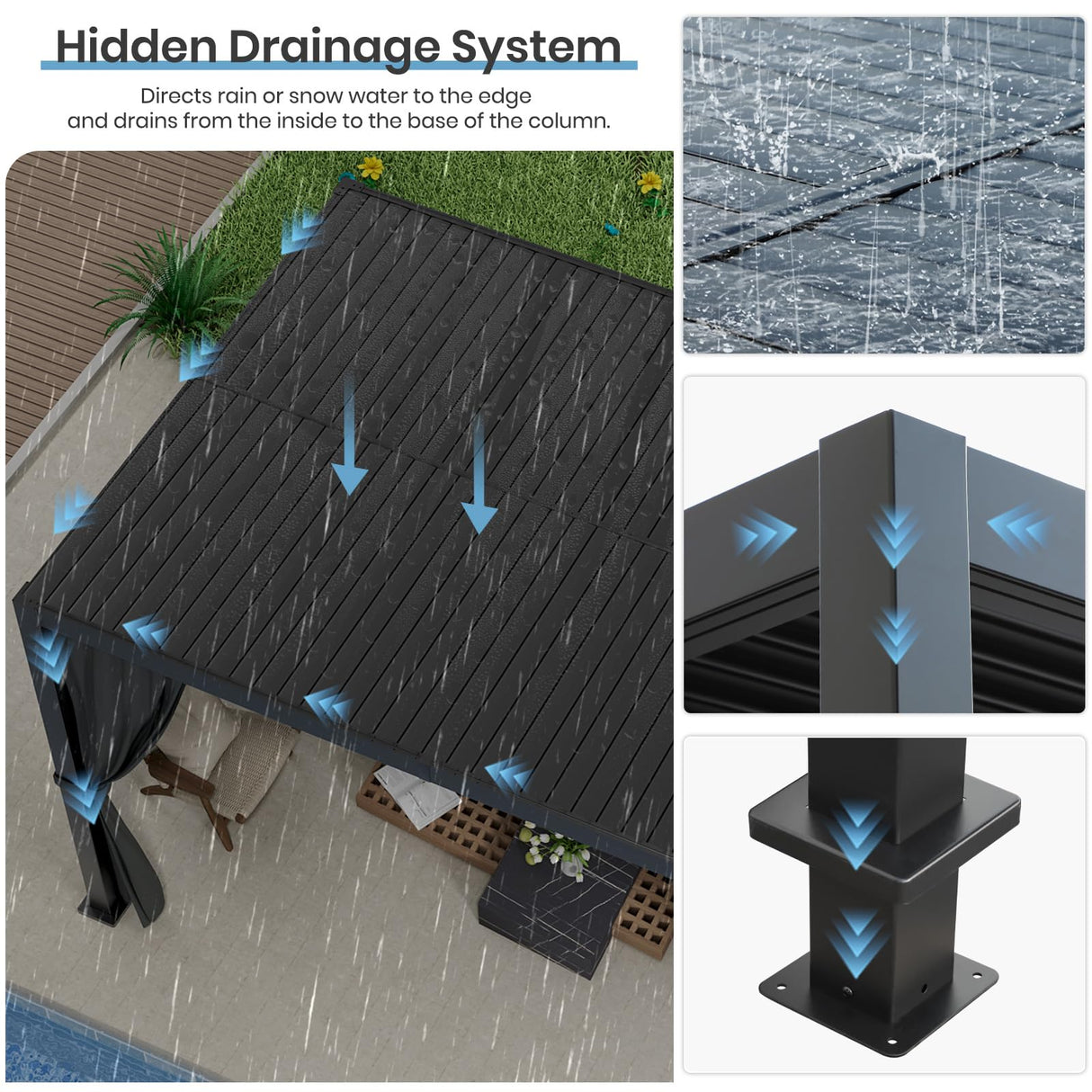 10'×13' Outdoor Louvered Pergola, Aluminum Outdoor Louvered Pergola Patio with Adjustable Roof for Outdoor Deck, Backyard, Garden (10x13FT with Curtain) GS CHIER