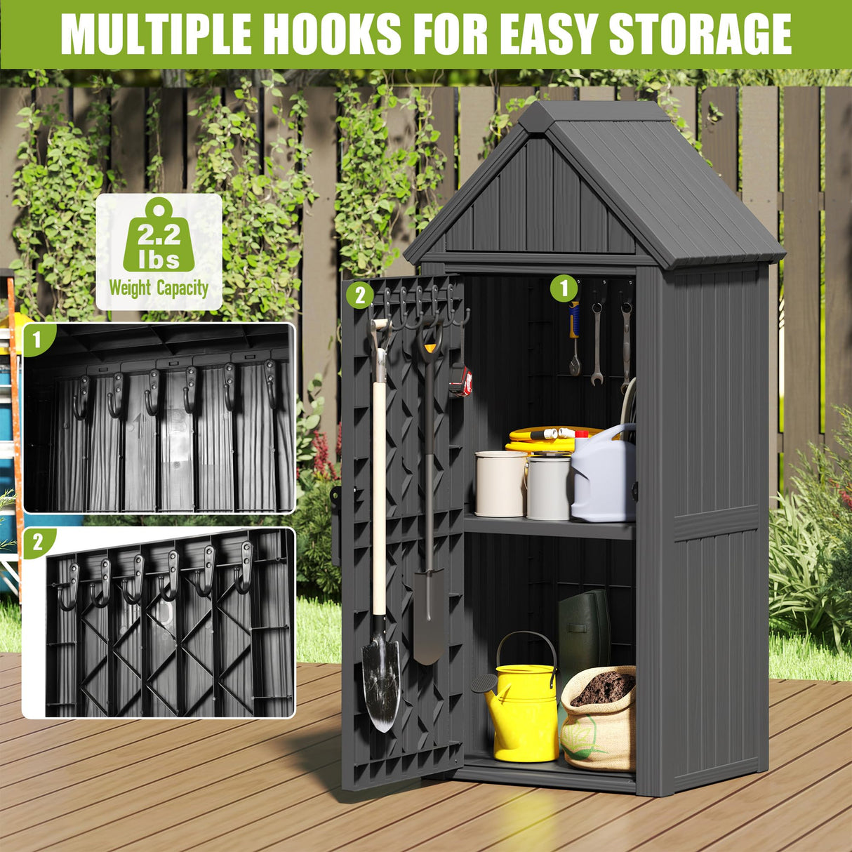 Upgraded Outdoor Resin Storage Shed with Removable Shelves, Lock Ring & Reinforced Floor - All-Weather Garden, Patio Cabinet (Black) Fancyango