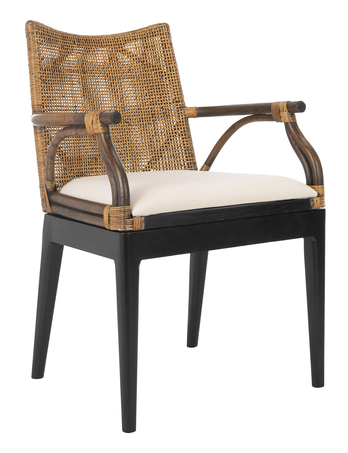 Safavieh Home Gianni Rattan Tropical Woven Arm Chair, Brown/Black - WoodArtSupply