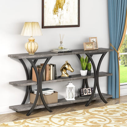 Tribesigns 70.8 Inch Narrow Console Table, Long Sofa Table Entry Table with 3 Tier Storage Shelves for Entryway Hallway Living Room (Gray) - WoodArtSupply