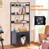 BEWISHOME Large Cat Litter Box Enclosure with 4 Tier Shelves and Doors, Hidden Cat Litter Box Furniture for Living Room, Industrial Indoor Cat House, Black, CMW06H BEWISHOME