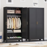 71" H Metal Armoire Wardrobe Closet, Adjustable Shelve, Clothes Drying Pole, Steel Wardrobe Cabinet for Bedroom (Black) Ckzbx