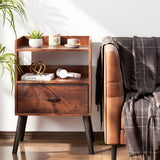 Huhote NightStand with Open Shelf,Night Stand with Drawer Storage Side Table End Table,Bedside Table with Solid Wood Feet,Mid Century Night Stands for Bedroom Sofa Couch Small Spaces(Brown) Huhote