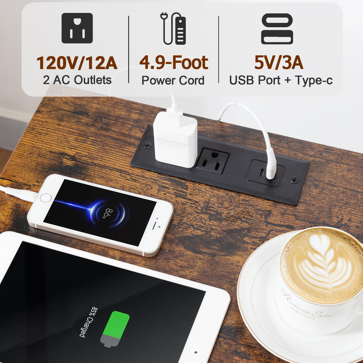 LOAKEKEL Night Stand Set 2, Nightstand with Charging Station, End Tables with Storage Shelf for Small Spaces, Bedside Table Side Tables with 2 Fabric Drawers for Bedroom, Rustic Brown, HETS020PBR LOAKEKEL