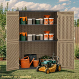 DWVO 59 Cu. Ft. Vertical Storage Shed, Weatherproof Outdoor Tall Cabinet with Double-Wall Panels and Floor, Lockable Resin Shed for Garden, Garage, Patio,Brown (Shelves Not Included) DWVO