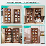 Metal Storage Cabinet with Lock and Glass Doors,Glass Display Cabinet,Tall Storage Cabinets,Locking Curio Cabinets with 5 Shelves for Collectibles,Home,Office,Living Room SISESOL