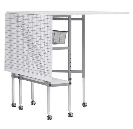 Sew Ready Foldable Hobby and Cutting Grid Table - 58.75" W x 36.5" D White Arts and Crafts Table with Grid Top and Silver Storage Drawers Sew Ready