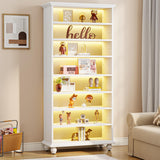 Tribesigns 69-Inch LED Bookcase with 9-Tiers and Solid Wood Legs in White Tribesigns