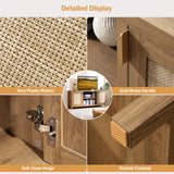 SICOTAS TV Stand for Living Room : Rattan TV Console Cabinet with Storage and Shelf, Boho Entertainment Center, 59" Media Console for 55, 65 Inch TV, 26" Tall Wood Television Stands, Oak SICOTAS