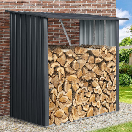 Zjjseloru Outdoor Firewood Rack,3ft x 7ft Garden Log Storage Shed in Galvanized Steel with Sloped Roof for Firewood,Pellet,or Lumber Storage,Black Zjjseloru
